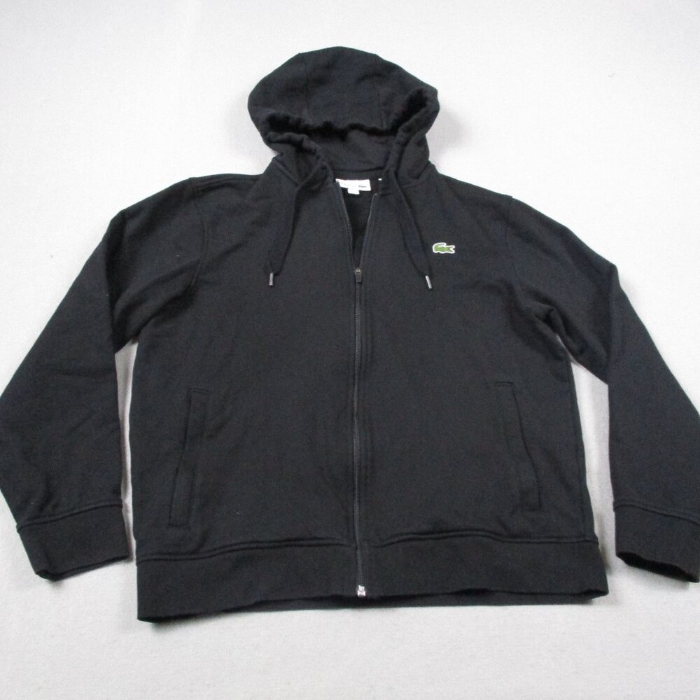 Lacoste Sport Jacket Mens Large Black 4 Lightweight Bi Material Hoodie Full Zip